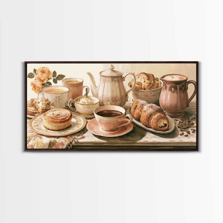 Coffee and Pastry Scene for Breakfast Nook Framed Canvas Print, Dining Room Art, Fine Art Print, Dining Room Decor, Dining, DRA-2x1-10