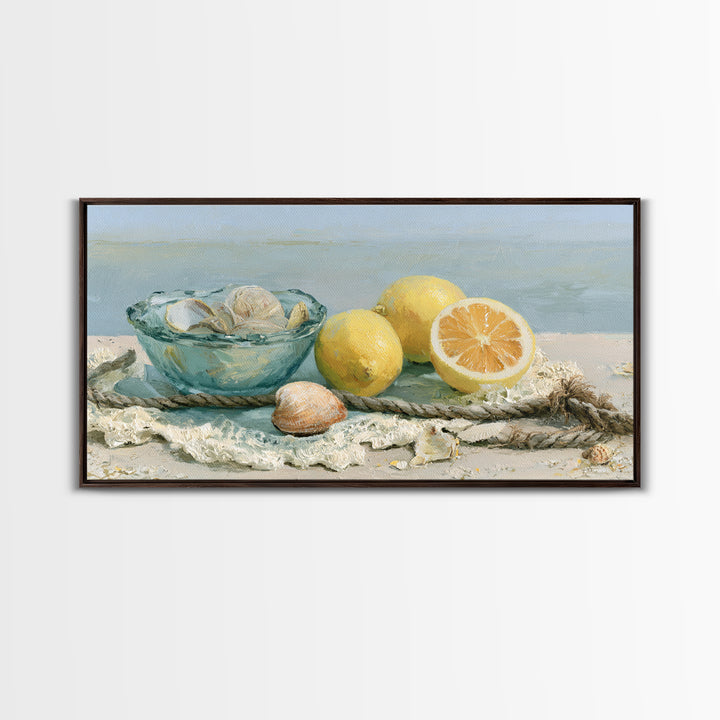 Shellfish and Lemon Still Life Framed Canvas Print, Dining Room Art, Luxury Decor, Dining Room Decor, Fine Art, Dining, DRA-2x1-12