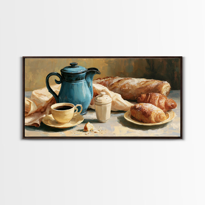 Coffee and Pastry Scene for Breakfast Nook Framed Canvas Print, Dining Room Art, Fine Art Print, Dining Room Decor, Dining, DRA-2x1-34