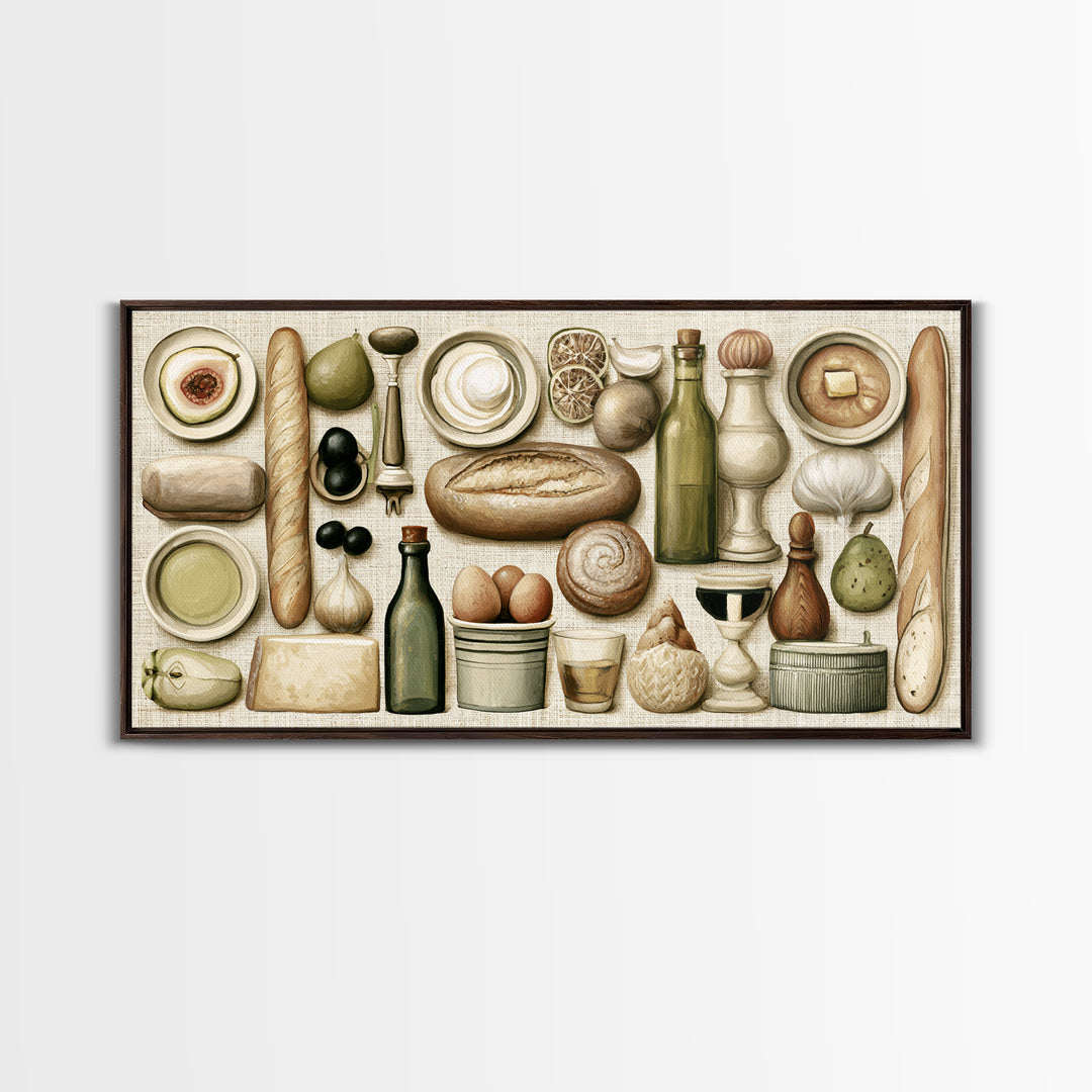 French Bistro Food Illustration Without Text Canvas Print, Dining Room Art, Art Print, Dining Room Decor, Fine Art, Dining, DRA-2x1-54