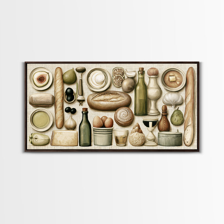 French Bistro Food Illustration Without Text Canvas Print, Dining Room Art, Art Print, Dining Room Decor, Fine Art, Dining, DRA-2x1-54