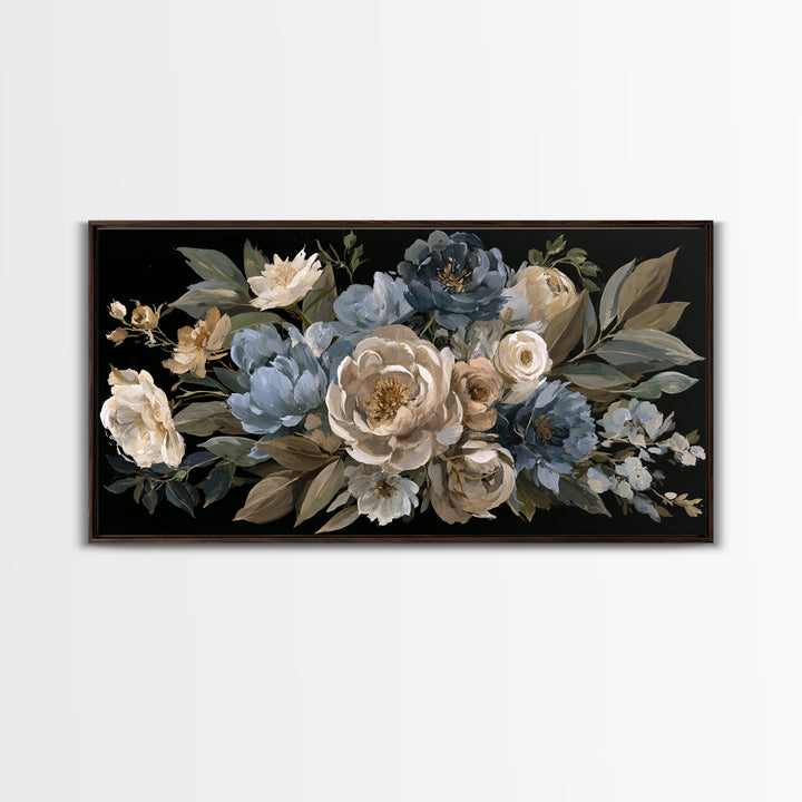 Moody Dark Background Bouquet for Formal Dining Canvas Print, Dining Room Art, Kitchen Wall Art, Dining Room Decor, Dining, DRA-2x1-55