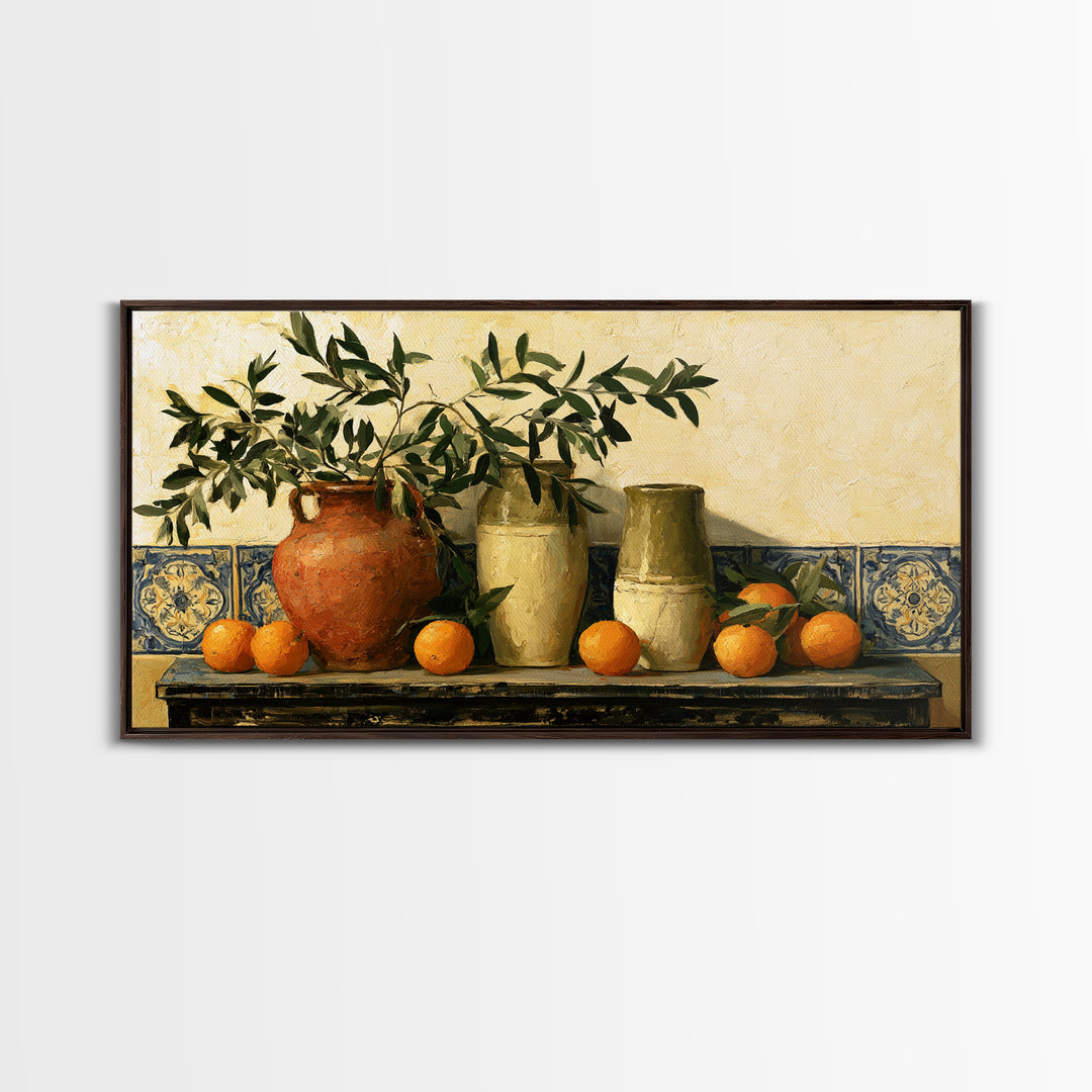 Mediterranean Olive Branch and Citrus Arrangement Canvas Print, Dining Room Art, Printable Wall Art, Dining Room Decor, Dining, DRA-2x1-56
