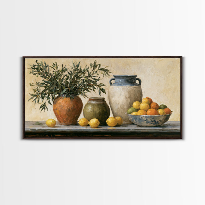 Mediterranean Olive Branch and Citrus Arrangement Canvas Print, Dining Room Art, Living Room Decor, Dining Room Decor, Dining, DRA-2x1-80