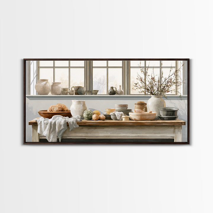 Sunlit Farmhouse Table Objects Without Room View Framed Canvas Print, Dining Room Art, Print, Dining Room Decor, Dining, DRA-2x1-85