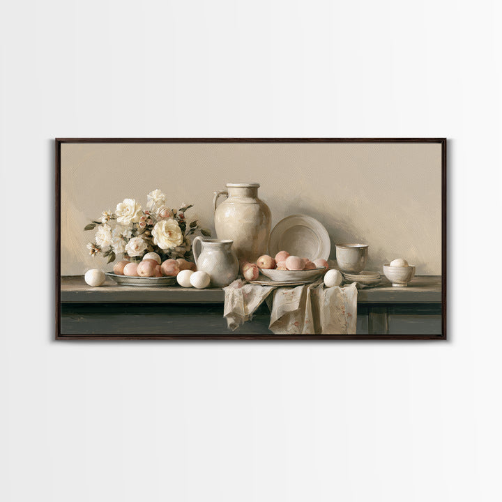 Classic Dutch Feast Arrangement Framed Canvas Print, Dining Room Art, Modern Wall Art, Dining Room Decor, Fine Art, Dining, DRA-2x1-87