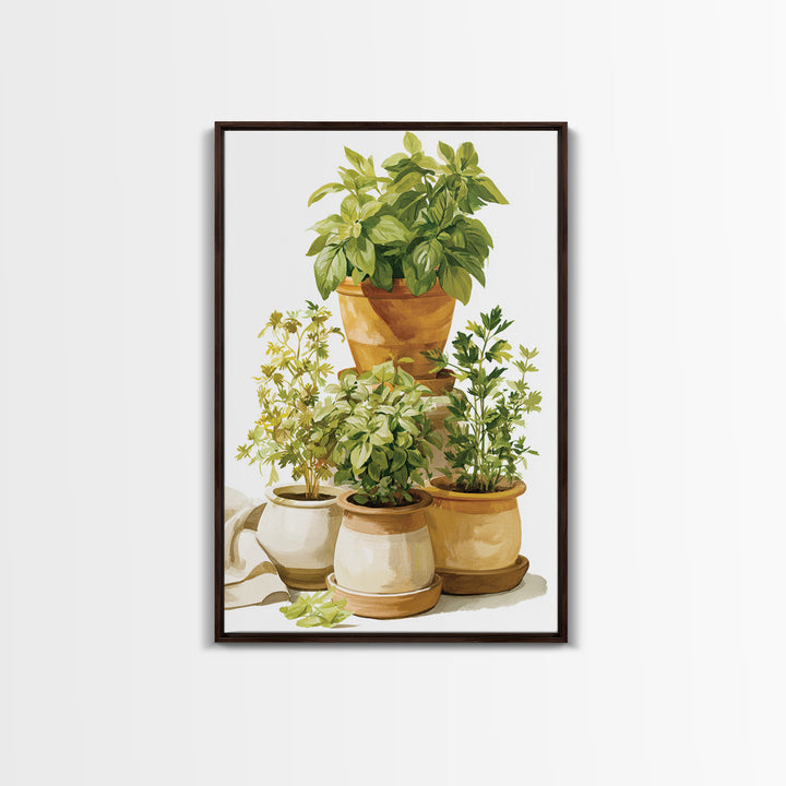 Modern Kitchen Herbs Framed Canvas Print, Dining Room Art, Textured Painting, Dining Room Decor, Abstract Art, Dining, DRA-2x3-17