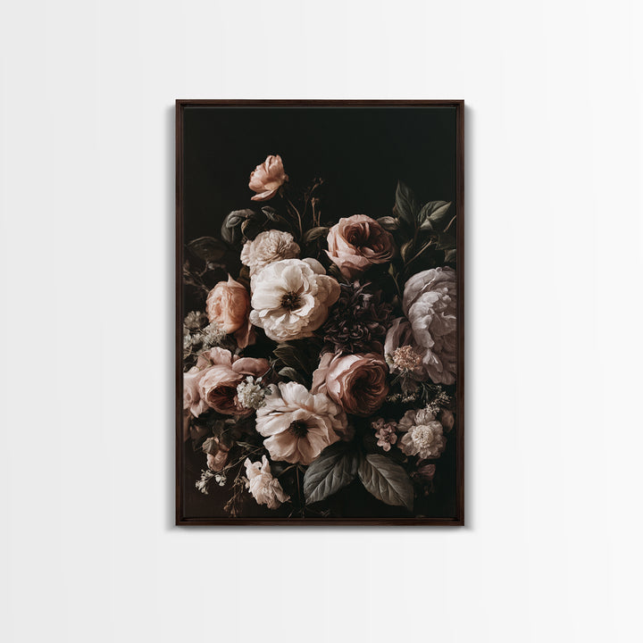 Moody Dark Background Bouquet for Formal Dining Canvas Print, Dining Room Art, 3 Piece Wall Art, Dining Room Decor, Dining, DRA-2x3-19