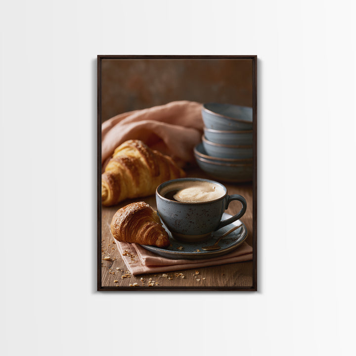 Coffee and Pastry Scene for Breakfast Nook Framed Canvas Print, Dining Room Art, Statement Artwork, Dining Room Decor, Dining, DRA-2x3-22