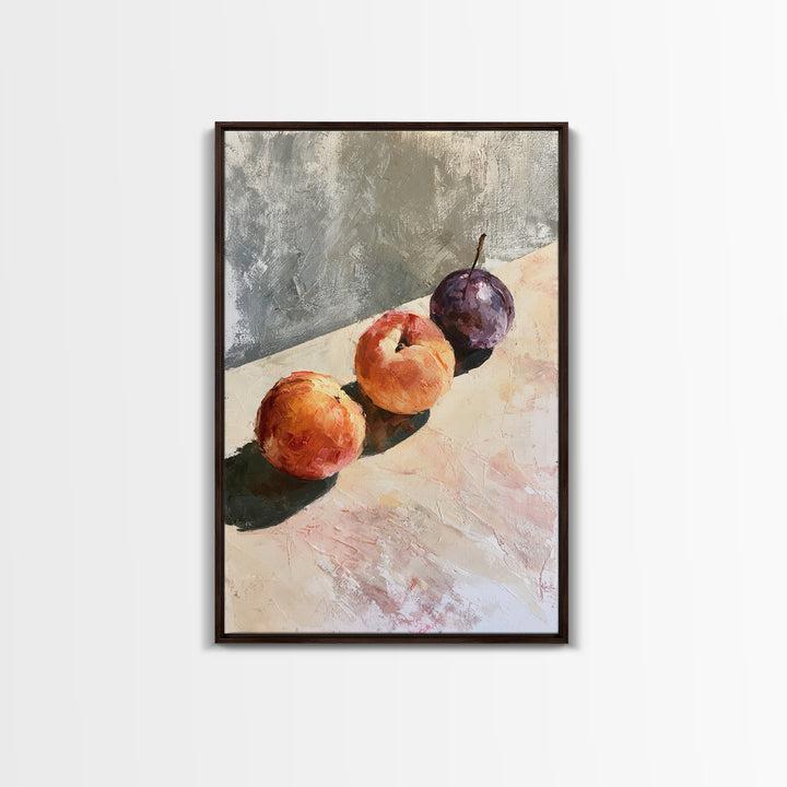 Peach and Plum Still Life Framed Canvas Print, Dining Room Art, Large Wall Art, Dining Room Decor, Dining, Watercolor Painting, DRA-2x3-28