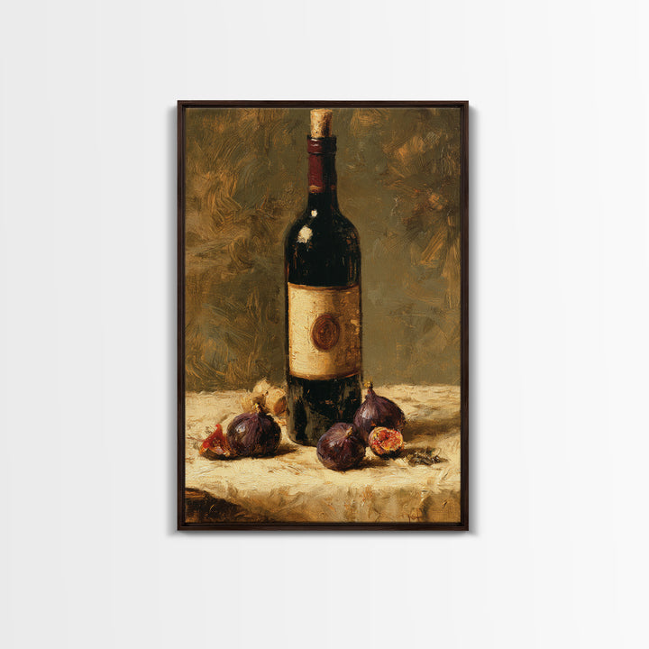 Wine Bottle and Figs on a Linen Canvas Print, Dining Room Art, Gallery Decor, Dining Room Decor, Abstract Art, Dining, DRA-2x3-35