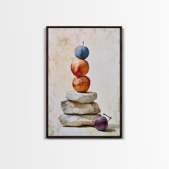 Peach and Plum Still Life Framed Canvas Print, Dining Room Art, Trendy Wall Art, Dining Room Decor, Fine Art, Dining, DRA-2x3-52