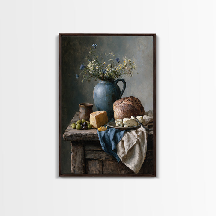 Rustic Bread Olives and Cheese Still Life Canvas Print, Dining Room Art, Wall Art, Dining Room Decor, Abstract Art, Dining, DRA-2x3-62