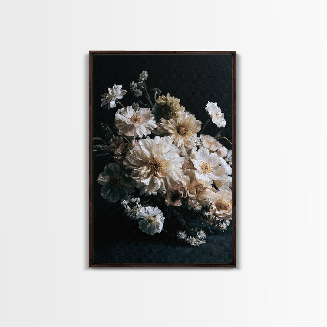 Moody Dark Background Bouquet for Formal Dining Canvas Print, Dining Room Art, Luxury Decor, Dining Room Decor, Dining, DRA-2x3-67