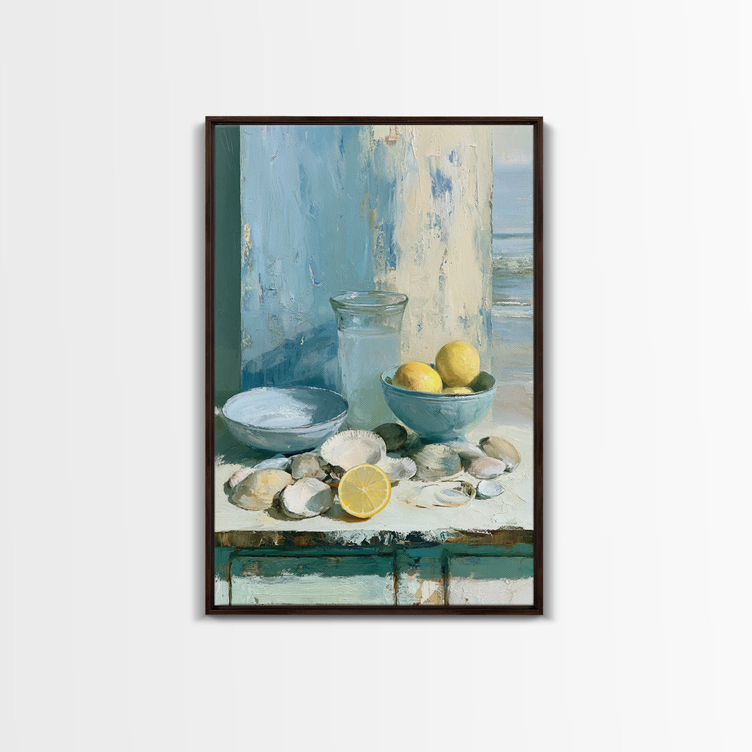 Shellfish and Lemon Still Life Canvas Print, Dining Room Art, Neutral Decor, Dining Room Decor, Oil Painting, Dining, DRA-2x3-72