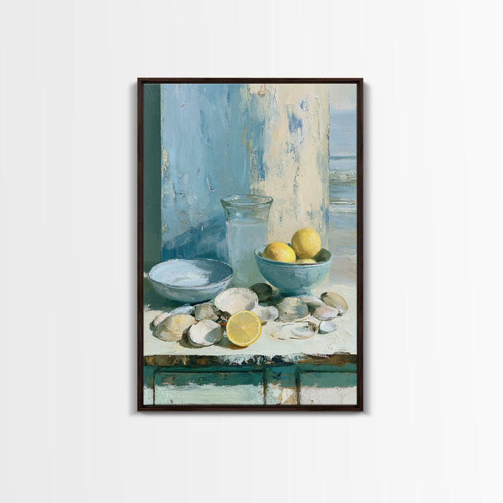 Shellfish and Lemon Still Life Canvas Print, Dining Room Art, Neutral Decor, Dining Room Decor, Oil Painting, Dining, DRA-2x3-72