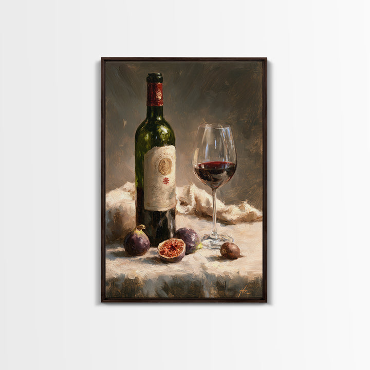 Wine Bottle and Figs on a Linen Framed Canvas Print, Dining Room Art, Print, Dining Room Decor, Dining, Living Room Decor, DRA-2x3-83