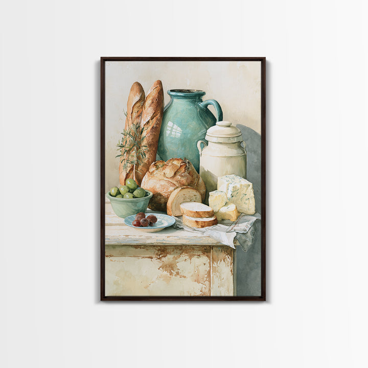 Rustic Bread Olives and Cheese Still Life Canvas Print, Dining Room Art, Wall Art, Dining Room Decor, Abstract Art, Dining, DRA-2x3-86