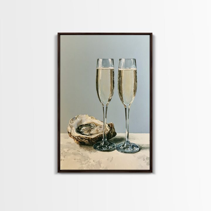 Elegant Oyster and Champagne Still Life Framed Canvas Print, Dining Room Art, Printable Wall Art, Dining Room Decor, Dining, DRA-2x3-87