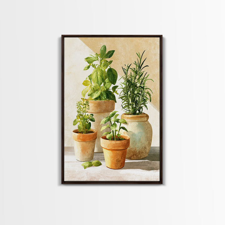 Modern Kitchen Herbs Framed Canvas Print, Dining Room Art, Canvas Art, Dining Room Decor, Watercolor Art, Dining, DRA-2x3-89