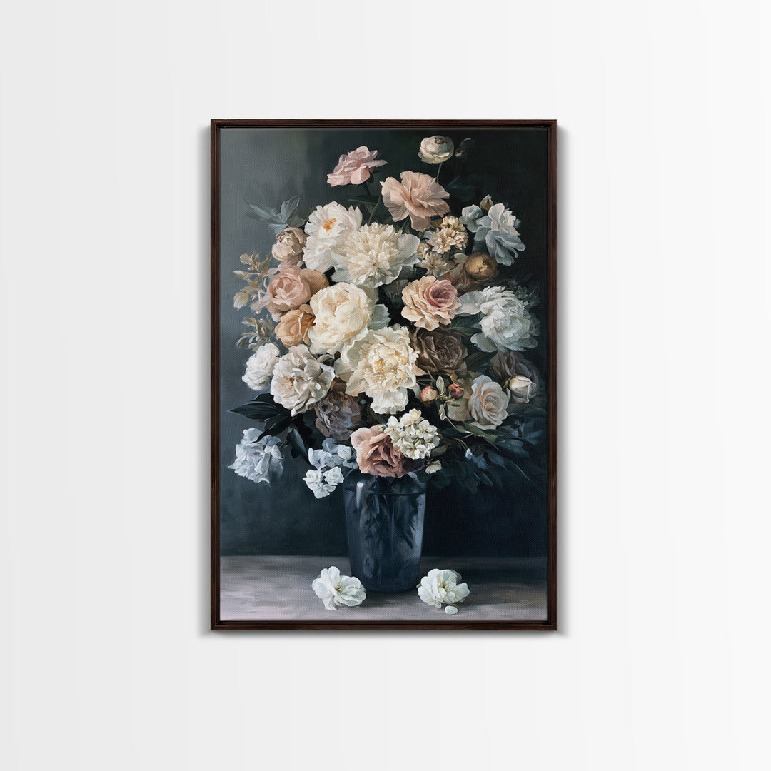 Moody Dark Background Bouquet for Formal Dining Canvas Print, Dining Room Art, Large Wall Art, Dining Room Decor, Dining, DRA-2x3-91
