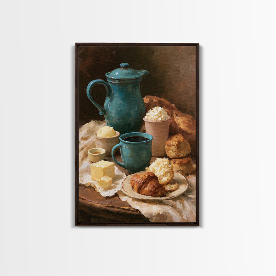Coffee and Pastry Scene for Breakfast Nook Framed Canvas Print, Dining Room Art, Fall Decor, Dining Room Decor, Dining, DRA-2x3-94