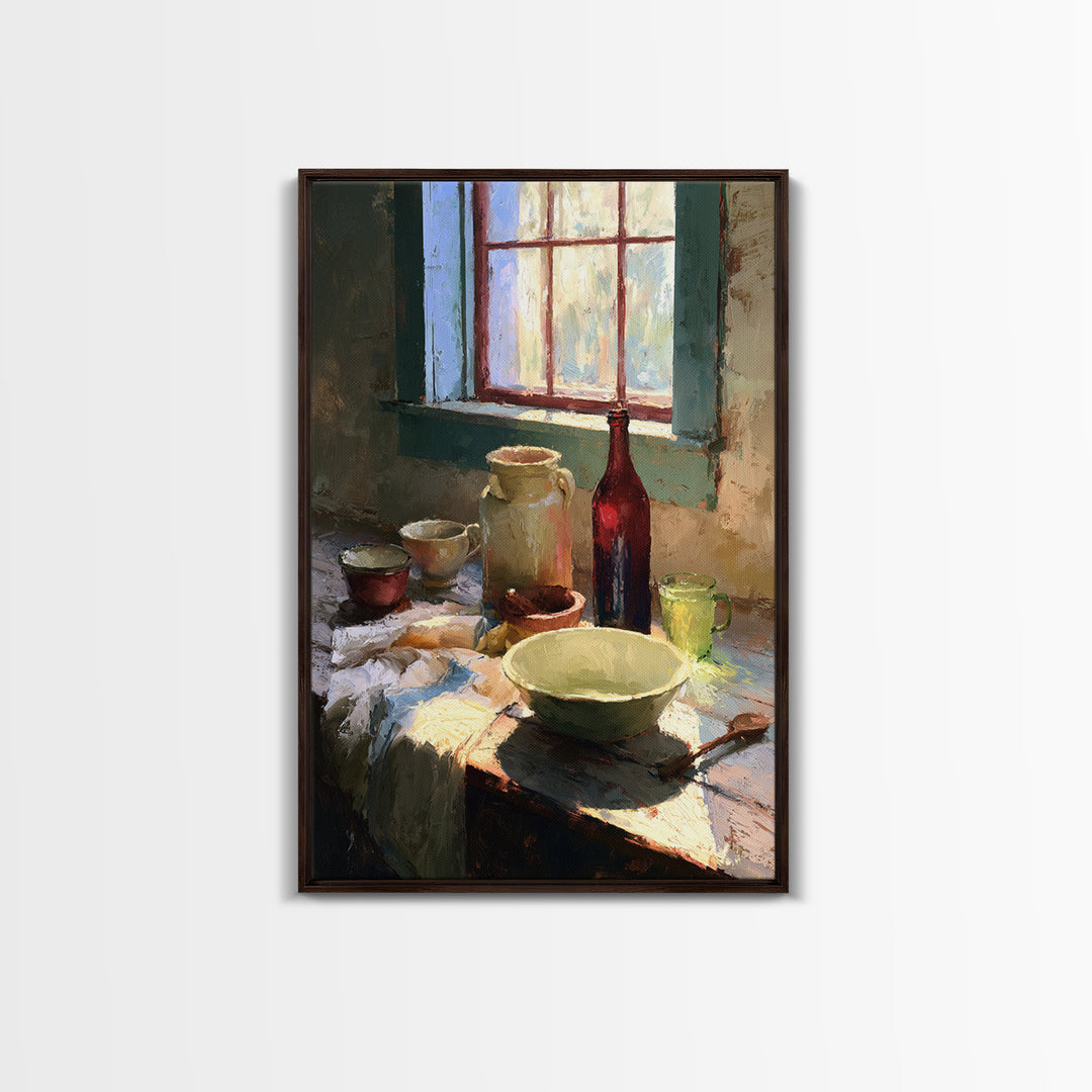 Sunlit Farmhouse Table Objects Without Room View Canvas Print, Dining Room Art, Printable Wall Art, Dining Room Decor, Dining, DRA-2x3-97