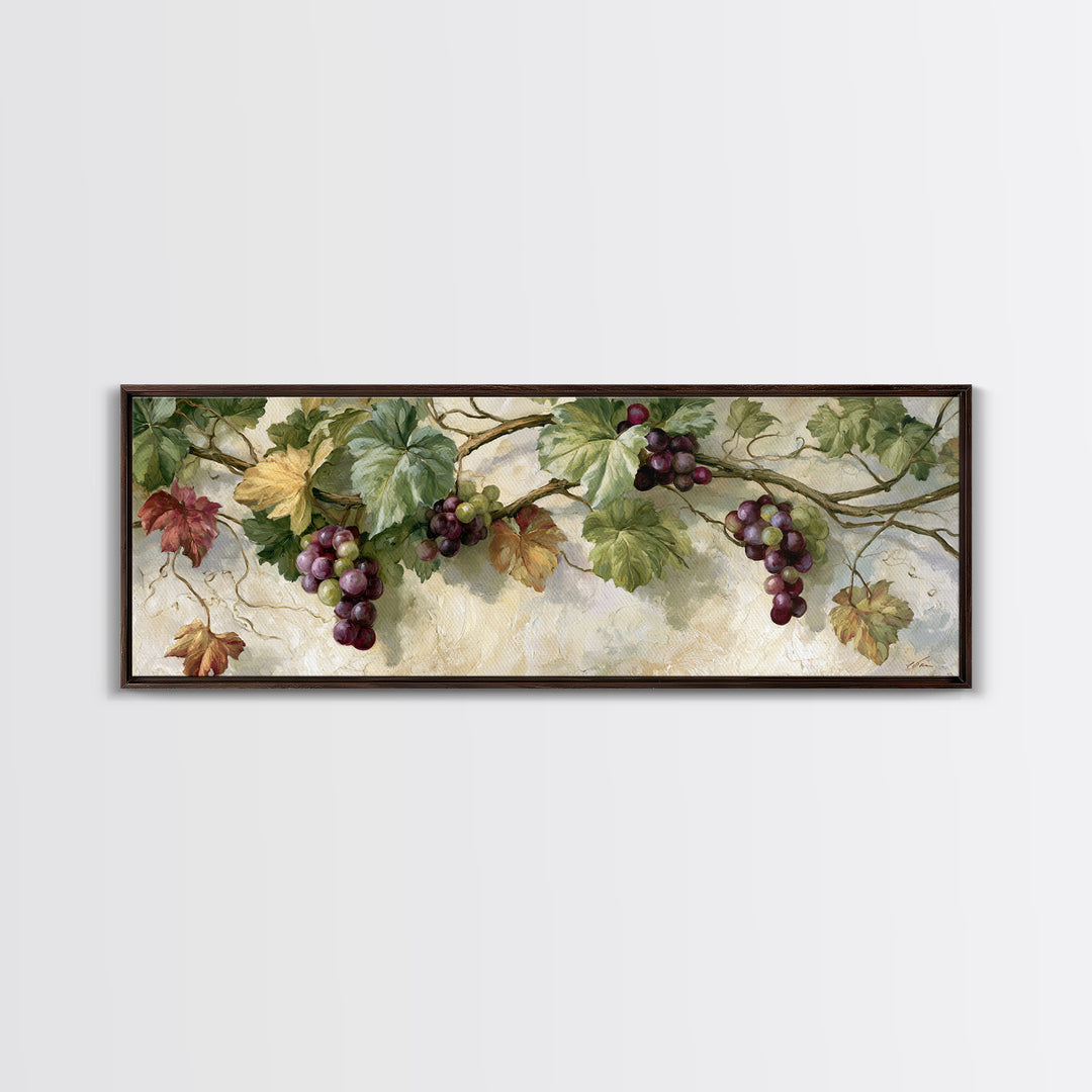Botanical Grapevine with Leaves and Fruit Canvas Print, Dining Room Art, Dining Room Decor, Oil Painting, Dining, DRA-3x1-13