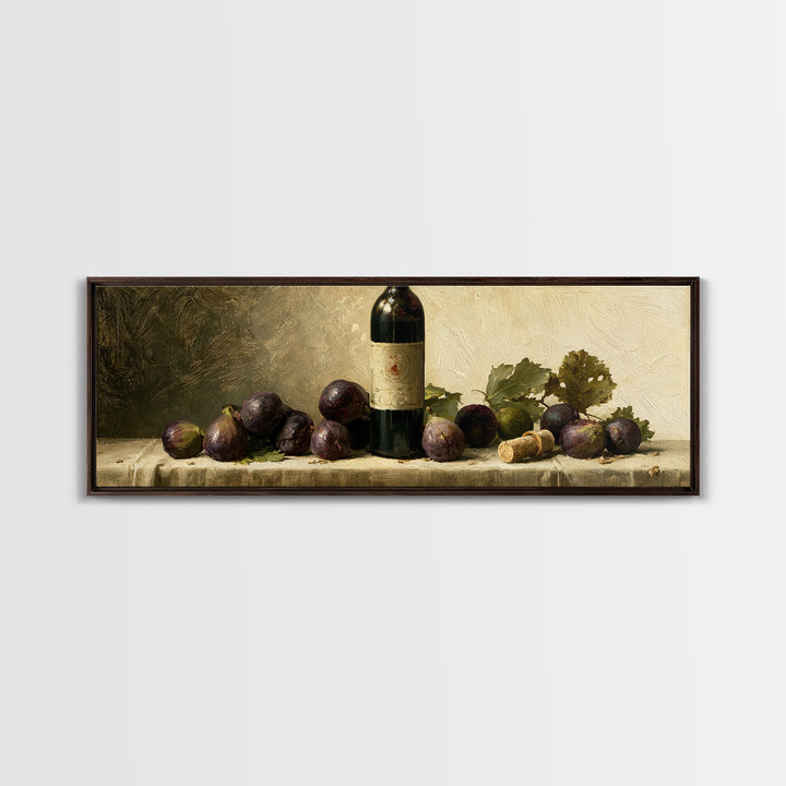 Wine Bottle and Figs on a Linen Canvas Print, Dining Room Art, Wall Decor, Dining Room Decor, Abstract Art, Dining, DRA-3x1-19