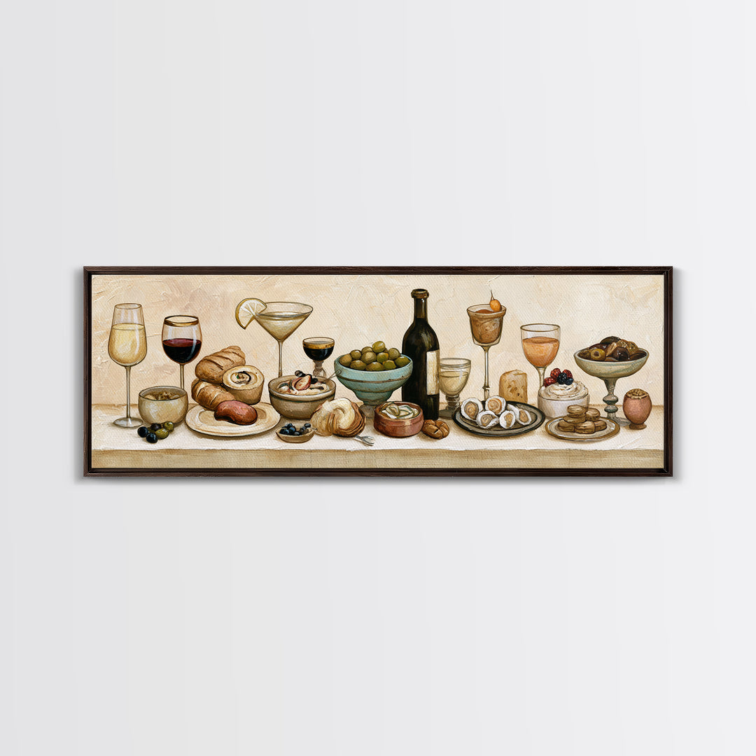 French Bistro Food Illustration Without Text Canvas Print, Dining Room Art, Canvas Wall Art, Dining Room Decor, Watercolor Art, DRA-3x1-26