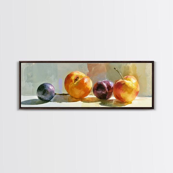 Peach and Plum Still Life Canvas Print, Dining Room Art, Food Art, Dining Room Decor, Fine Art, Dining, Textured Painting, DRA-3x1-36