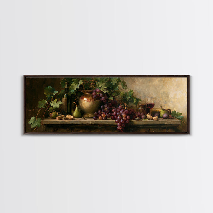 Botanical Grapevine with Leaves and Fruit Framed Canvas Print, Dining Room Art, Kitchen Decor, Dining Room Decor, DRA-3x1-37