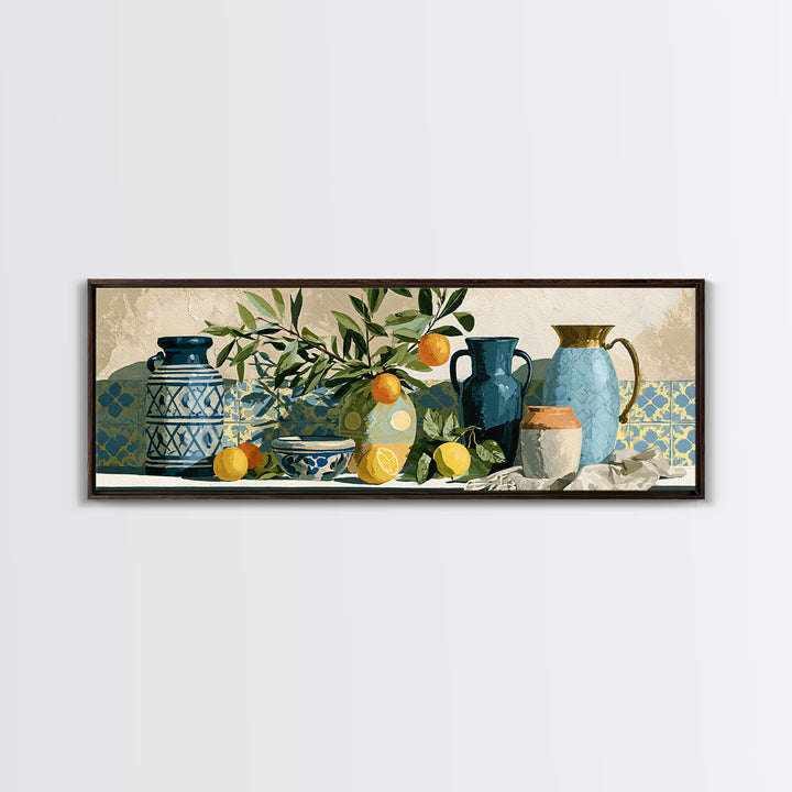Mediterranean Olive Branch and Citrus Arrangement Canvas Print, Dining Room Art, 3 Piece Wall Art, Dining Room Decor, Dining, DRA-3x1-4