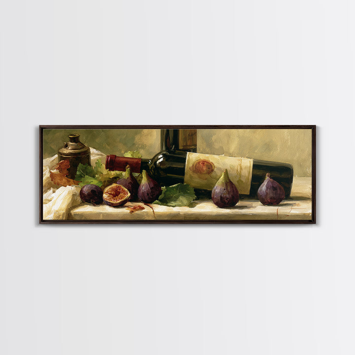 Wine Bottle and Figs on a Linen Canvas Print, Dining Room Art, Minimalist Decor, Dining Room Decor, Abstract Art, Dining, DRA-3x1-43