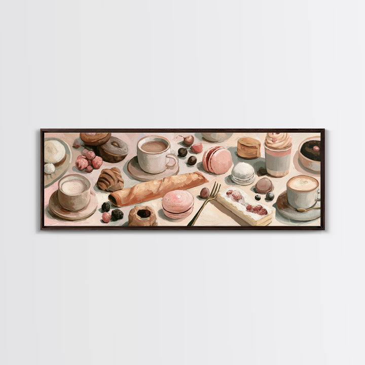 French Bistro Food Illustration Without Text Canvas Print, Dining Room Art, Canvas Wall Art, Dining Room Decor, Watercolor Art, DRA-3x1-50