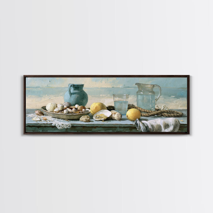 Shellfish and Lemon Still Life Framed Canvas Print, Dining Room Art, Art Print, Dining Room Decor, Dining, Abstract Art, DRA-3x1-56