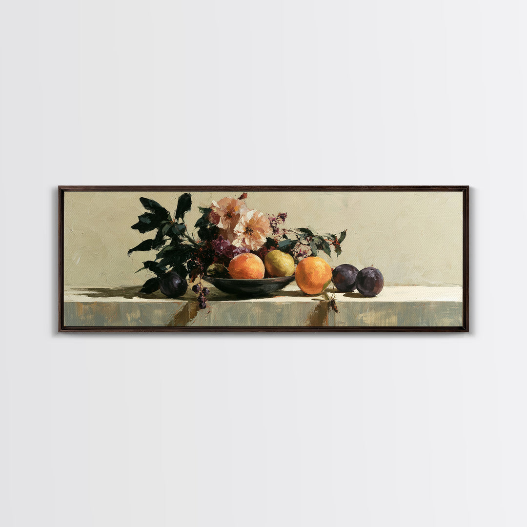 Peach and Plum Still Life Framed Canvas Print, Dining Room Art, Fine Art Print, Dining Room Decor, Fine Art, Dining, Fall Decor, DRA-3x1-60