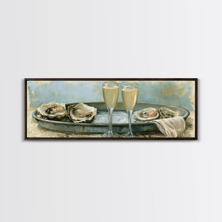 Elegant Oyster and Champagne Still Life Canvas Print, Dining Room Art, Large Wall Art, Dining Room Decor, Fine Art, Dining, DRA-3x1-71