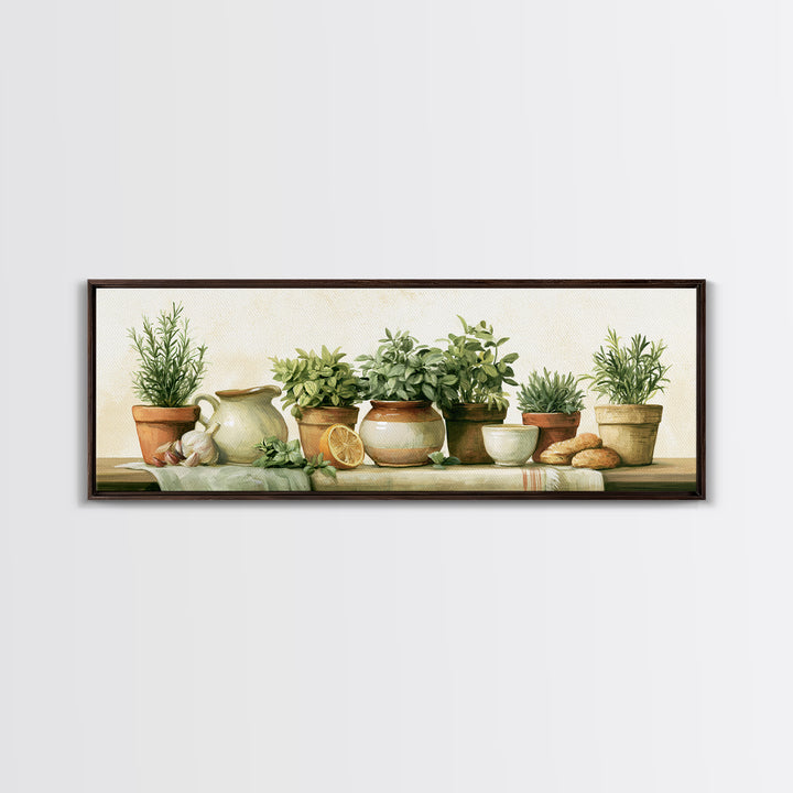 Modern Kitchen Herbs Framed Canvas Print, Dining Room Art, Modern Wall Art, Dining Room Decor, Fine Art, Dining, Gallery Decor, DRA-3x1-73