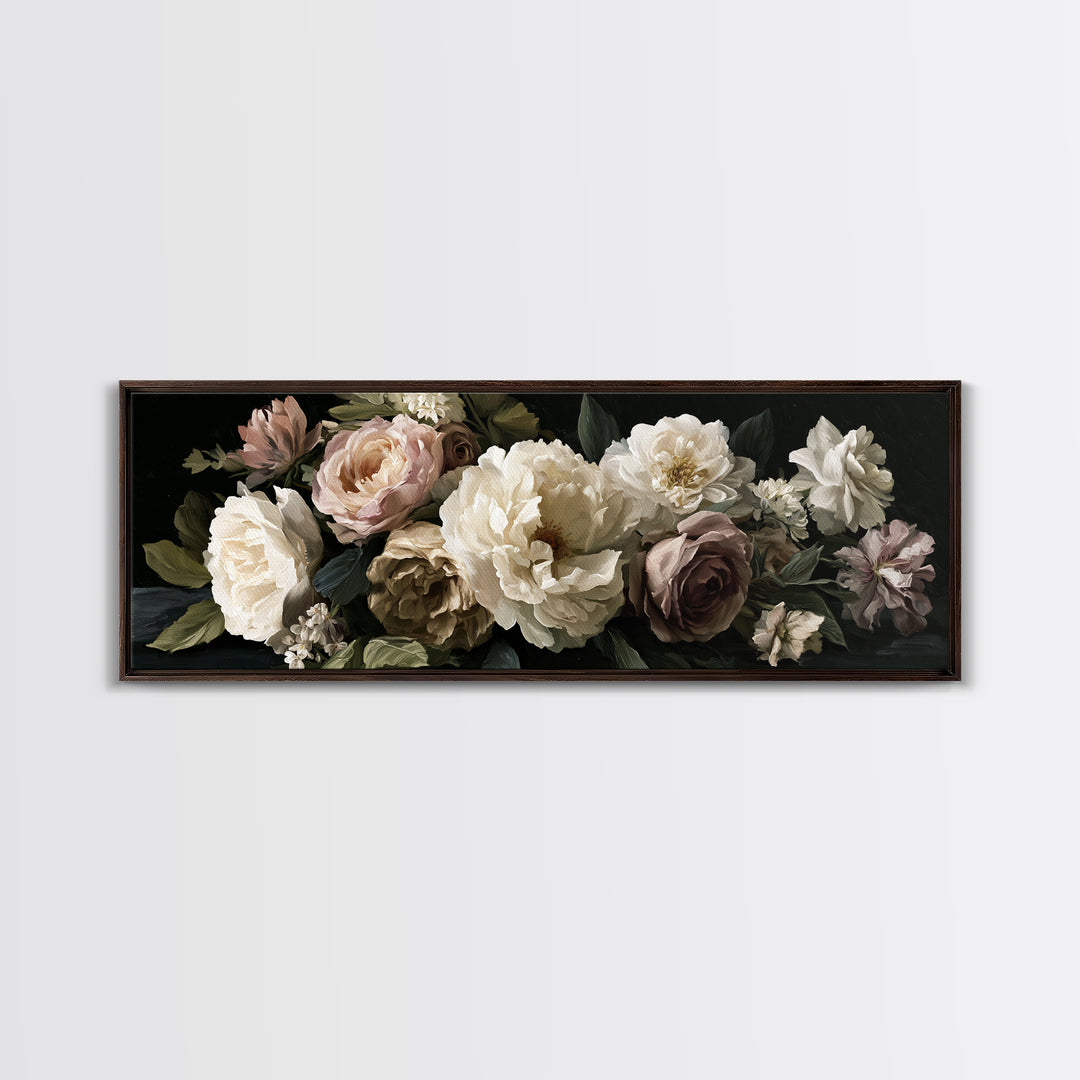 Moody Dark Background Bouquet for Formal Dining Canvas Print, Dining Room Art, Canvas Wall Art, Dining Room Decor, Dining, DRA-3x1-75