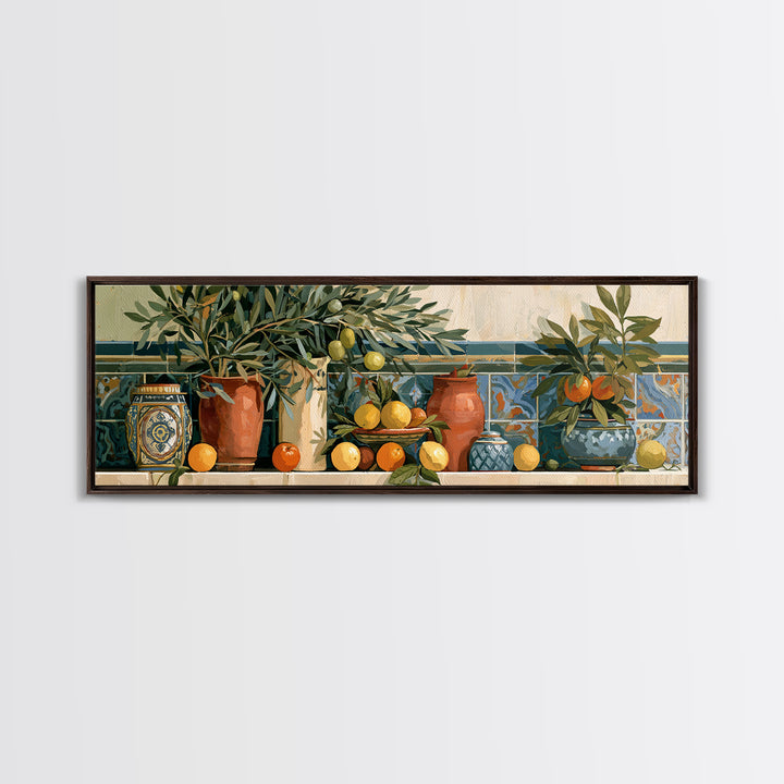 Mediterranean Olive Branch and Citrus Arrangement Canvas Print, Dining Room Art, Contemporary Art, Dining Room Decor, Dining, DRA-3x1-76