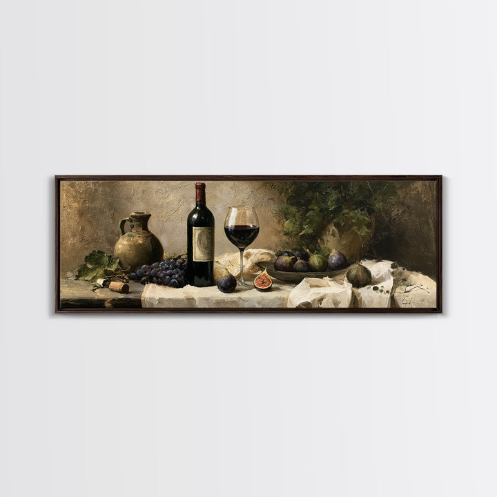 Wine Bottle and Figs on a Linen Canvas Print, Dining Room Art, Dining Room Wall Art, Dining Room Decor, Abstract Art, Dining, DRA-3x1-91
