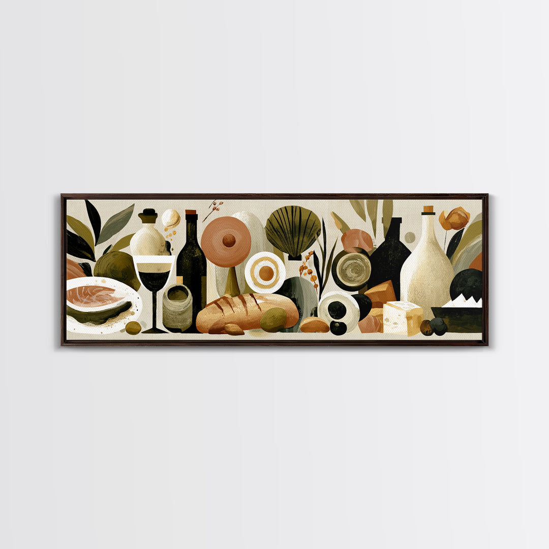 French Bistro Food Illustration Without Text Canvas Print, Dining Room Art, Watercolor Painting, Dining Room Decor, Dining, DRA-3x1-98