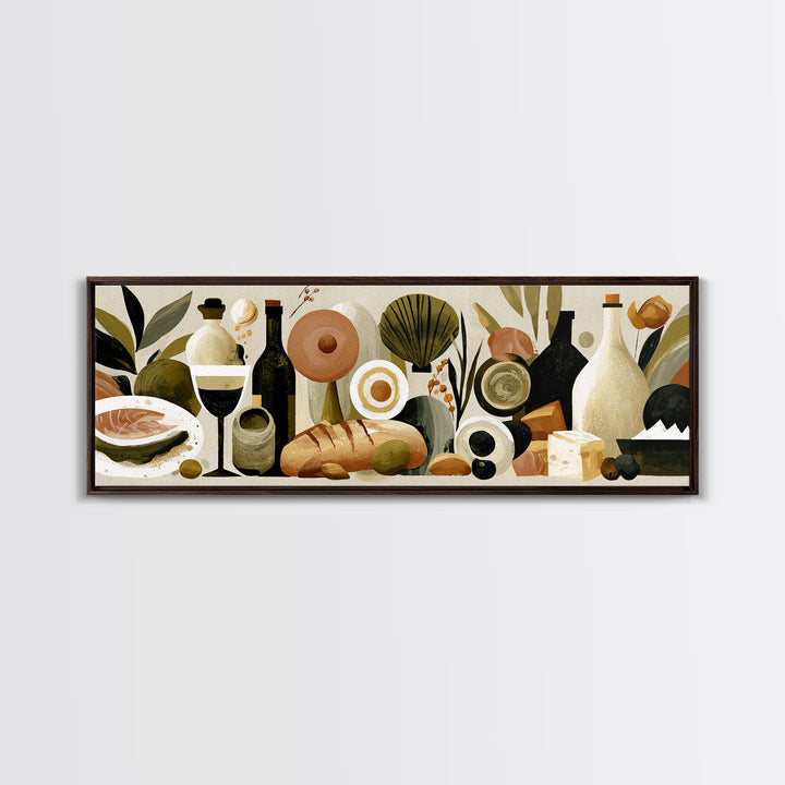 French Bistro Food Illustration Without Text Canvas Print, Dining Room Art, Watercolor Painting, Dining Room Decor, Dining, DRA-3x1-98