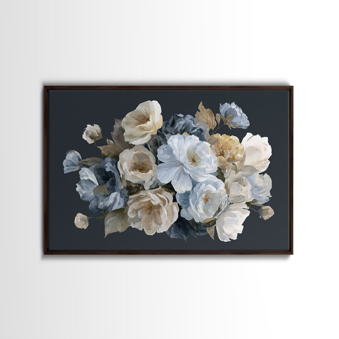 Moody Dark Background Bouquet for Formal Dining Canvas Print, Dining Room Art, Minimalist Decor, Dining Room Decor, Dining, DRA-3x2-15