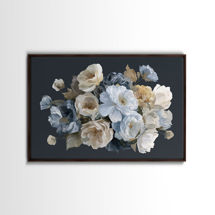 Moody Dark Background Bouquet for Formal Dining Canvas Print, Dining Room Art, Minimalist Decor, Dining Room Decor, Dining, DRA-3x2-15