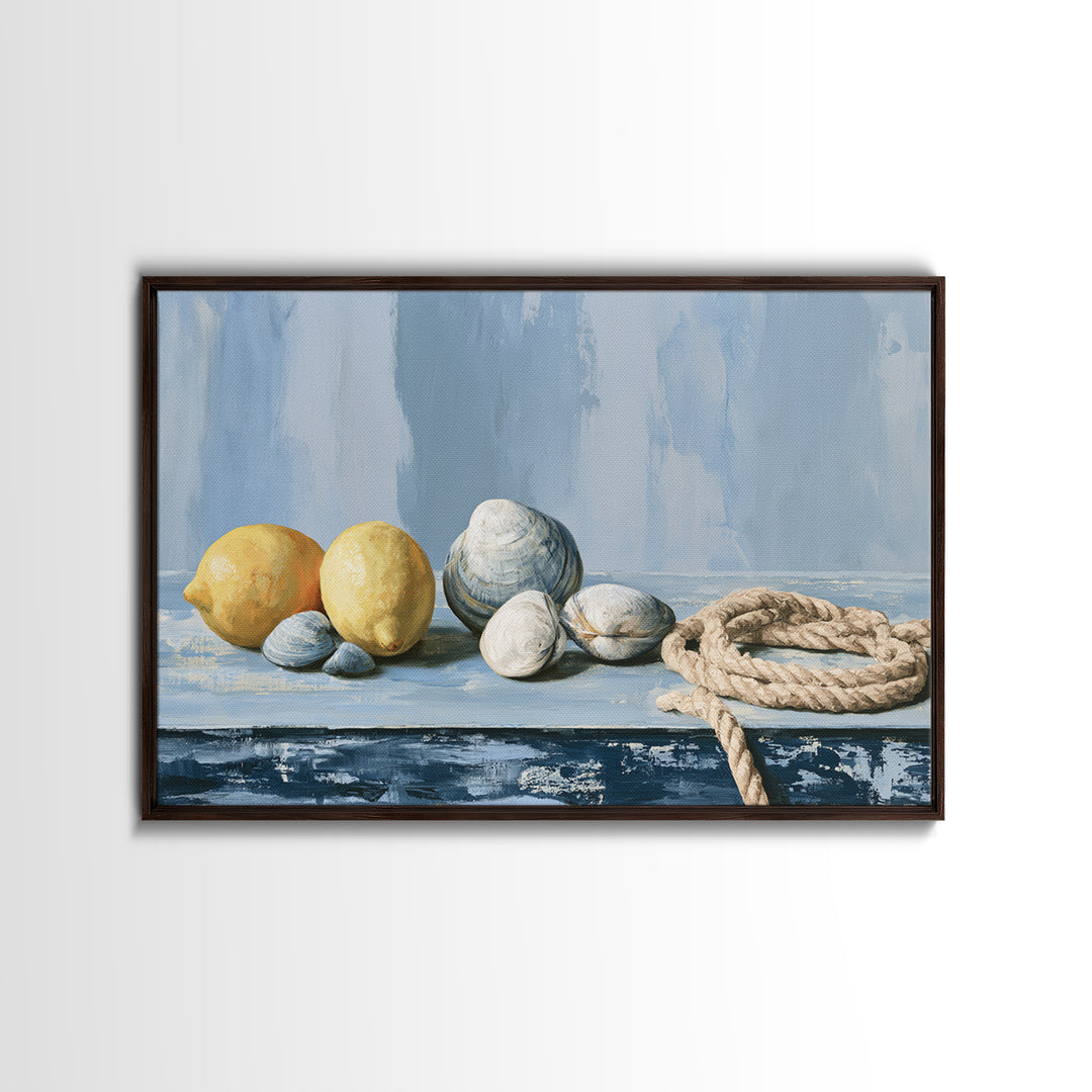 Shellfish and Lemon Still Life Framed Canvas Print, Dining Room Art, Large Wall Art, Dining Room Decor, Fine Art, Dining, DRA-3x2-20