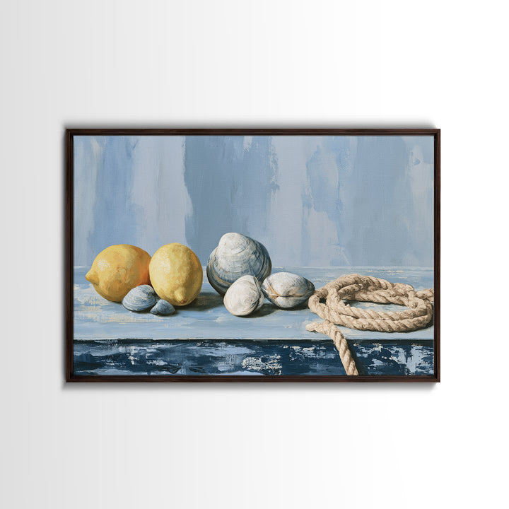 Shellfish and Lemon Still Life Framed Canvas Print, Dining Room Art, Large Wall Art, Dining Room Decor, Fine Art, Dining, DRA-3x2-20