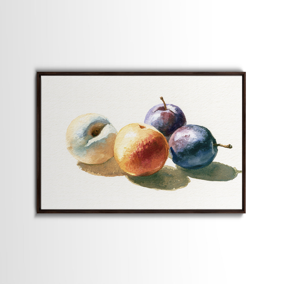 Peach and Plum Still Life Framed Canvas Print, Dining Room Art, Canvas Wall Art, Dining Room Decor, Fine Art, Dining, DRA-3x2-24