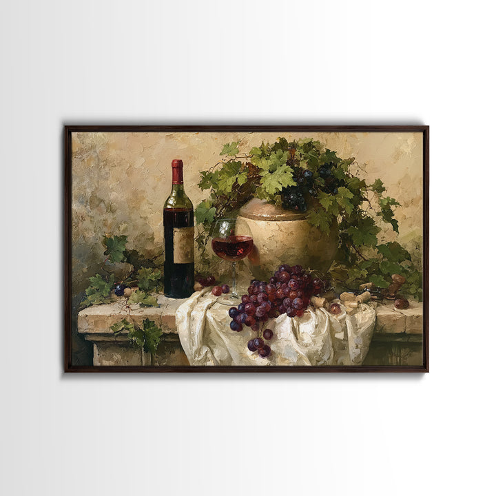 Botanical Grapevine with Leaves and Fruit Framed Canvas Print, Dining Room Art, Kitchen Wall Art, Dining Room Decor, Dining, DRA-3x2-25